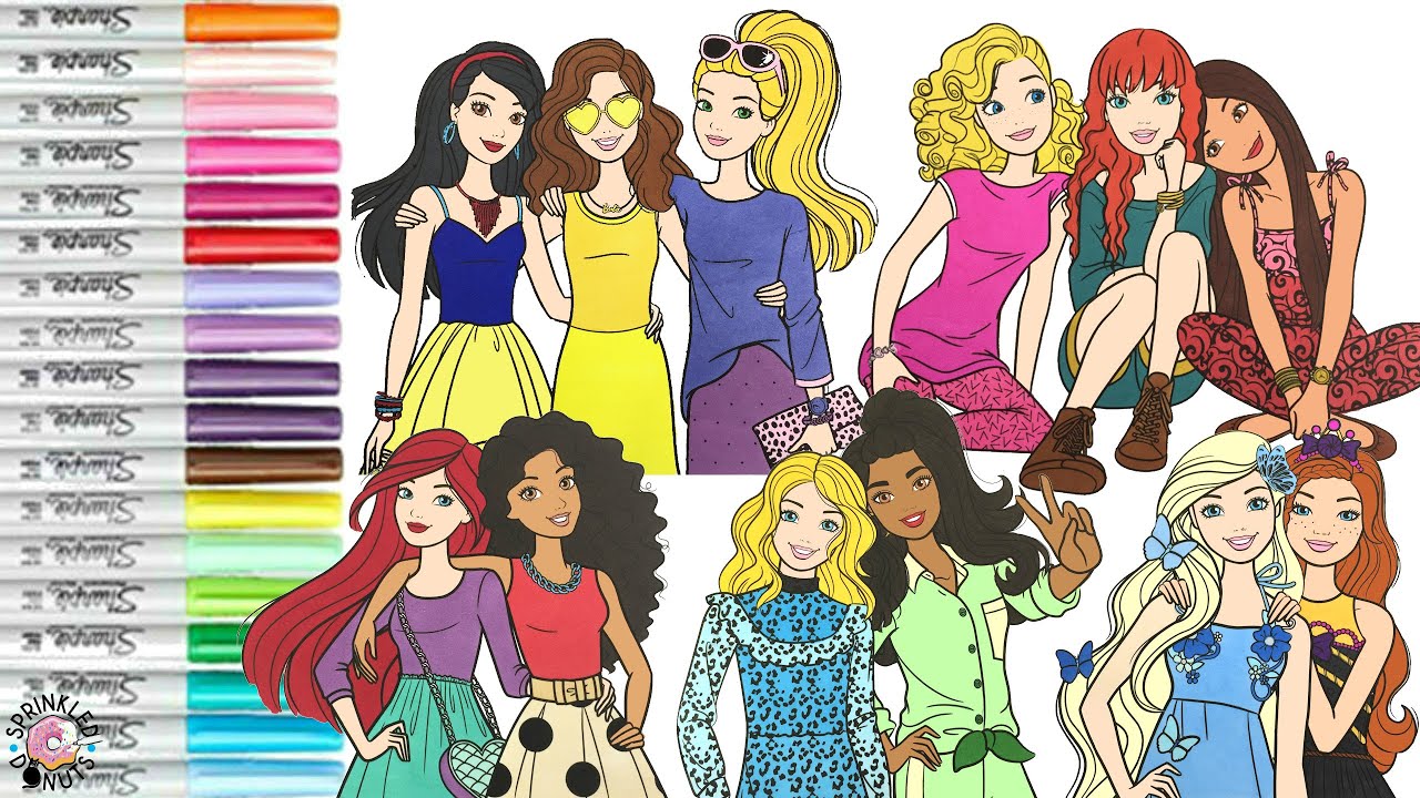 Barbie and Friends Makeover as Disney Princess Coloring Compilation