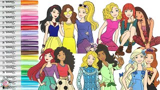 Barbie and Friends Makeover as Disney Princess Coloring Compilation Tiana Ariel Moana Belle Elena screenshot 2
