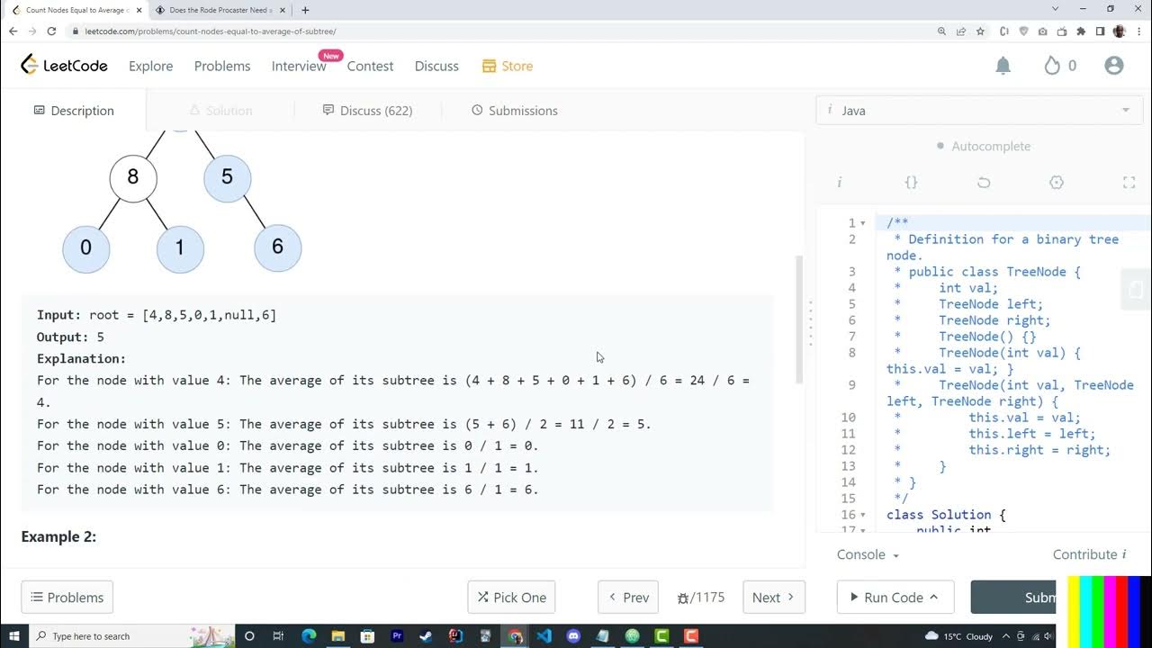 Leetcode 2265 Count Nodes Equal to Average of Subtree YouTube