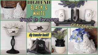 GORGEOUS HIGH END TRASH TO TREASURE!!~Black & White Farmhouse Decor Ideas~Must Try Transfer Hack!!