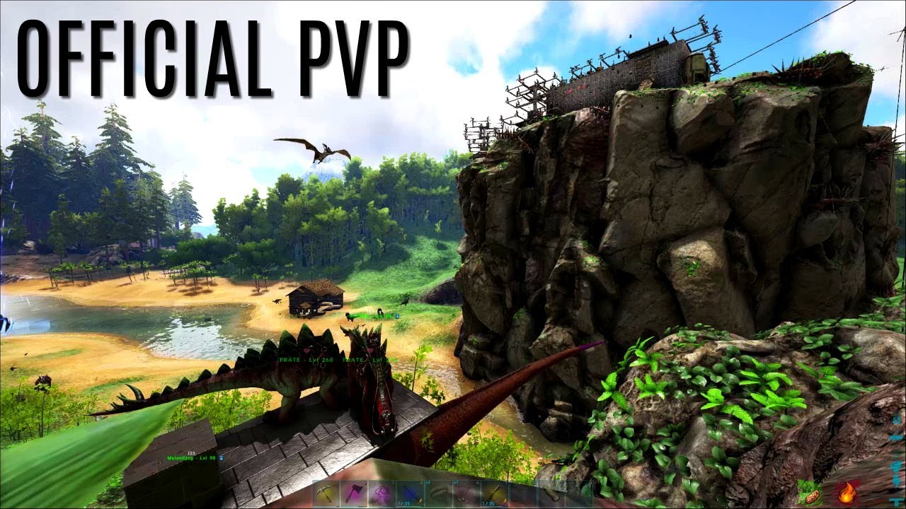 Soaking The Pillar With Our Thatch Bridge Official Pvp E54 Ark Survival Gameplay Youtube