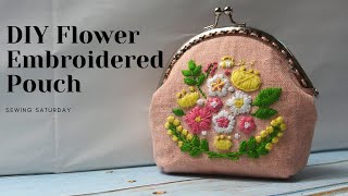 DAISO KOREA DIY EMBROIDERED POUCH/PURSE 다이소 프랑스 자수파우치  꽃/broderi/haft/bordada/Stickerei/вышивка