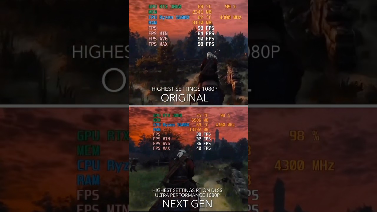 The Witcher 3 NEXT GEN Comparison RTX 3060 in highest settings and RT ON