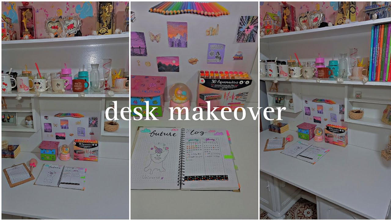 Aesthetic✨️ desk  makeover.  تحويل مكتب احلامي 📚. ترتيب و تنظيم المكتب 🎁. تجهيزات المدرسة