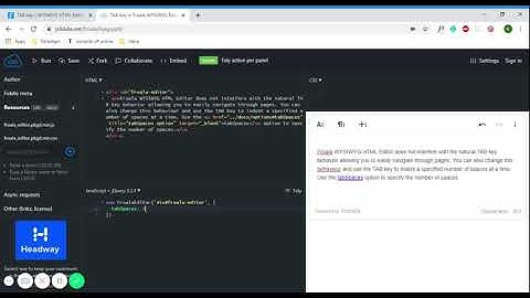 TAB Key in Froala WYSIWYG Editor V3 - JSFiddle