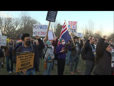 Protest outside US Capitol as Trump makes Congress address