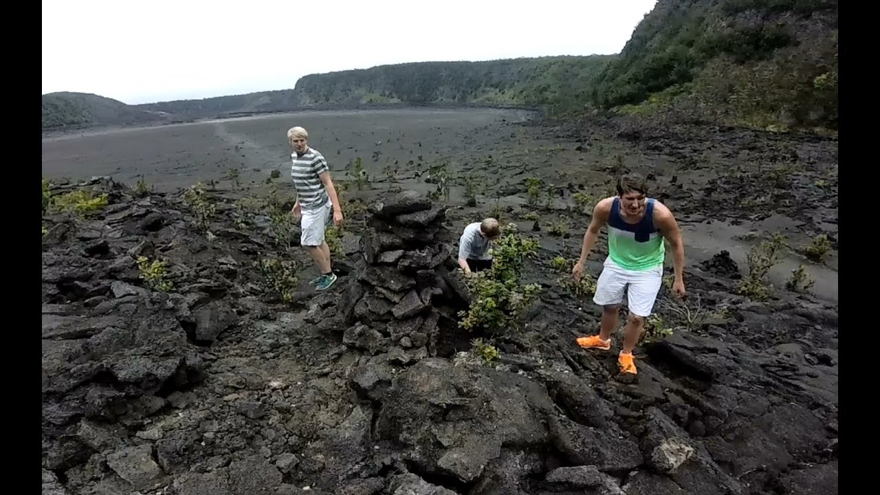 Hike over lava field on Kilauea Iki Trail on Big Island of Hawaii