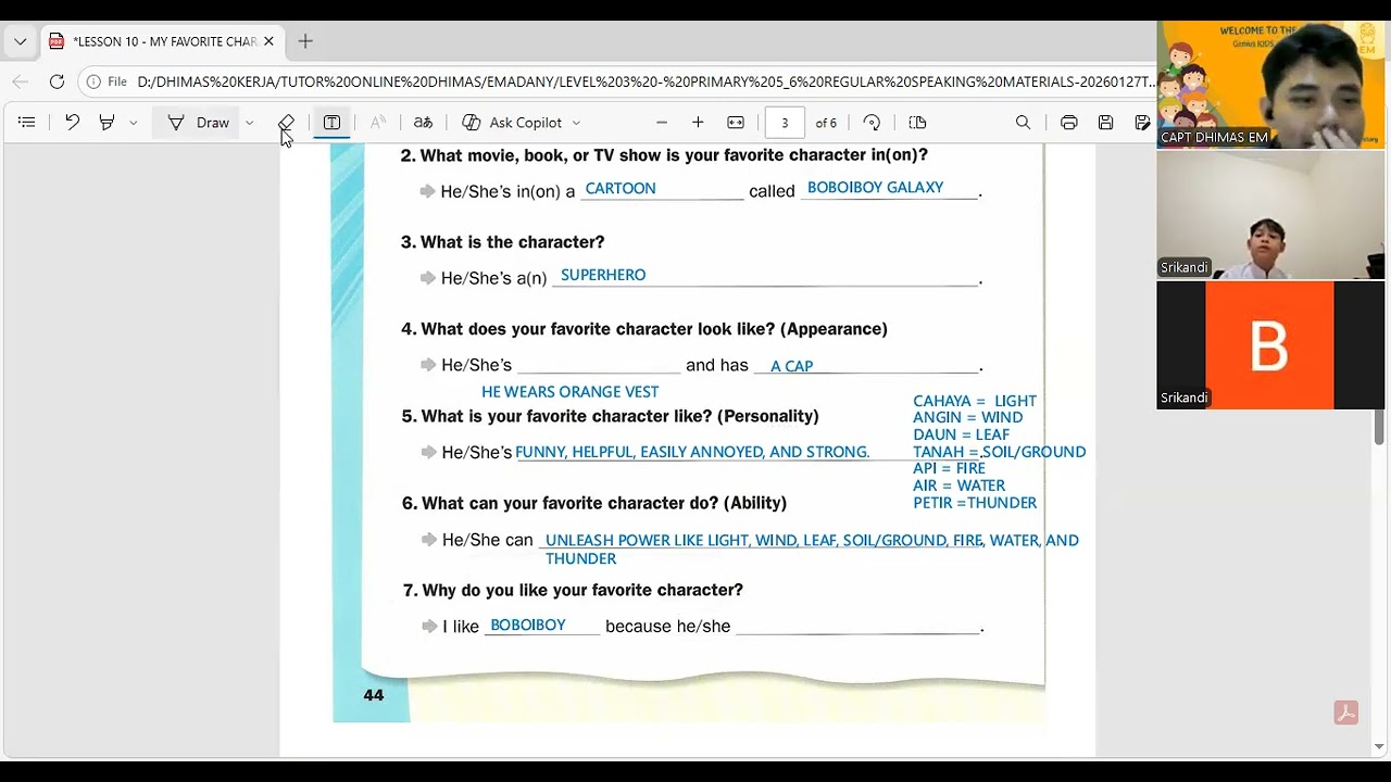 LESSON 10 - MY FAVORITE CHARACTER (03 March 2026)
