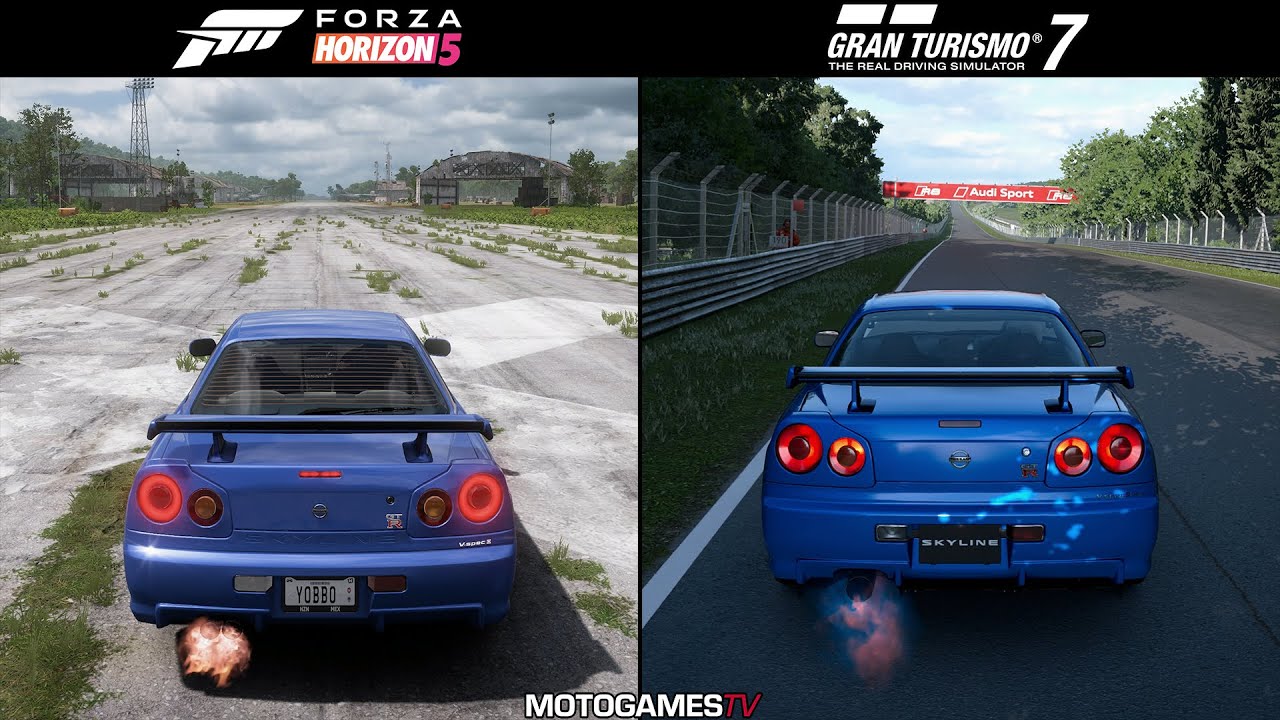 Forza Horizon 5 vs Gran Turismo 7 - Anti-Lag Comparison | Nissan Skyline GT-R R34
