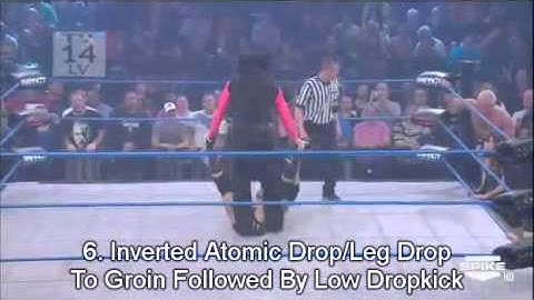 6  Inverted Atomic Drop  Leg Drop To Groin Followed By Low Dropkick