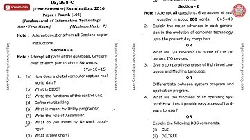 BCA 1ST SEM FUNDAMENTAL OF INFORMATION TECHNOLOGY C 2016 | VBSPU