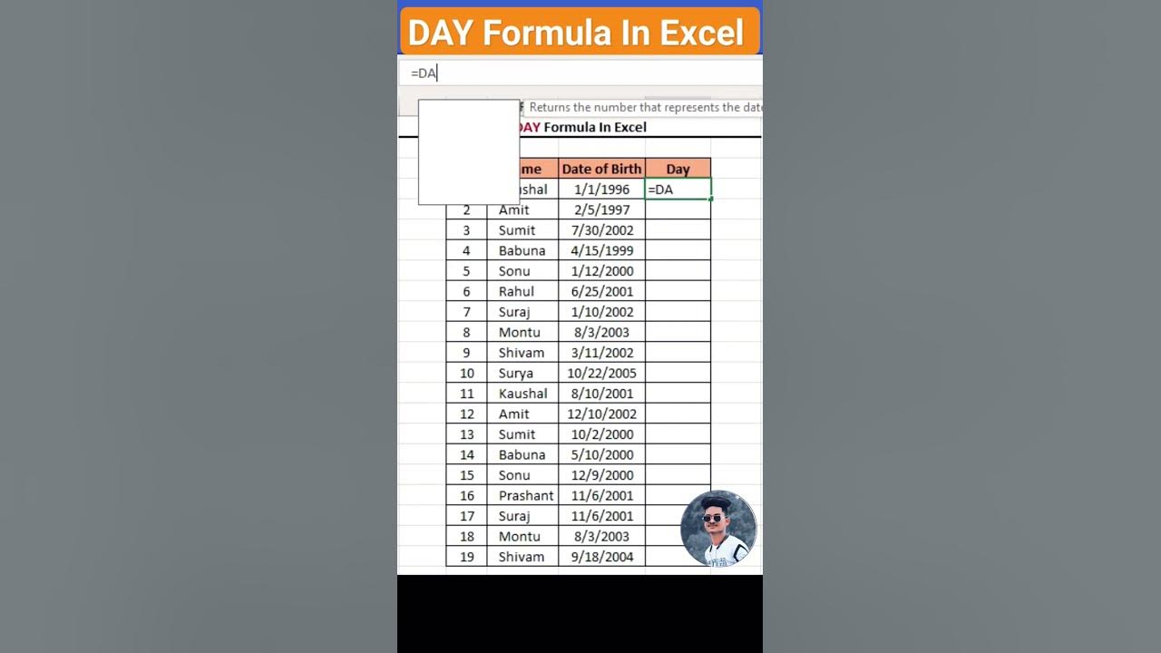 Day formula in excel computer excel exceltricks shorts viral youtube