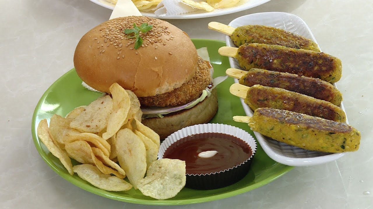 Veg - Burger and Kebab with Sweetcorn - Veg burger Recipe Vegetarian Kebab Recipe | Vahchef - VahRehVah