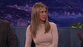 Jennifer Aniston wearing a sexy tight sweater with pokies live on Conan [Close up HD Edit]