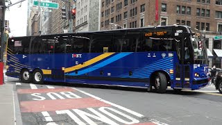 MTA Bus: 2021 Prevost X3-45 QM15 QM16 QM17 & QM18 Exp Bus on 6th Ave-E 57th St (PM Rush Hour)