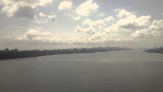 Blimp over NYC as seen from bus