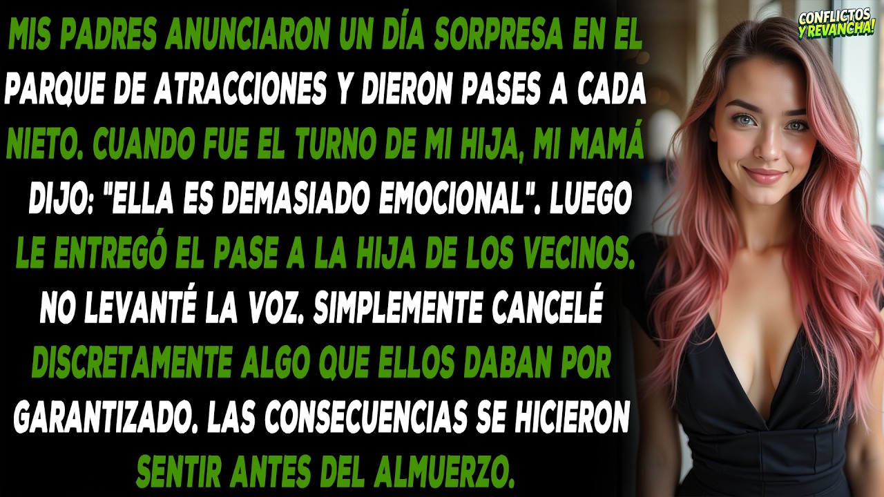 Mis padres anunciaron un día sorpresa en el parque de atracciones y dieron pases a cada nieto.