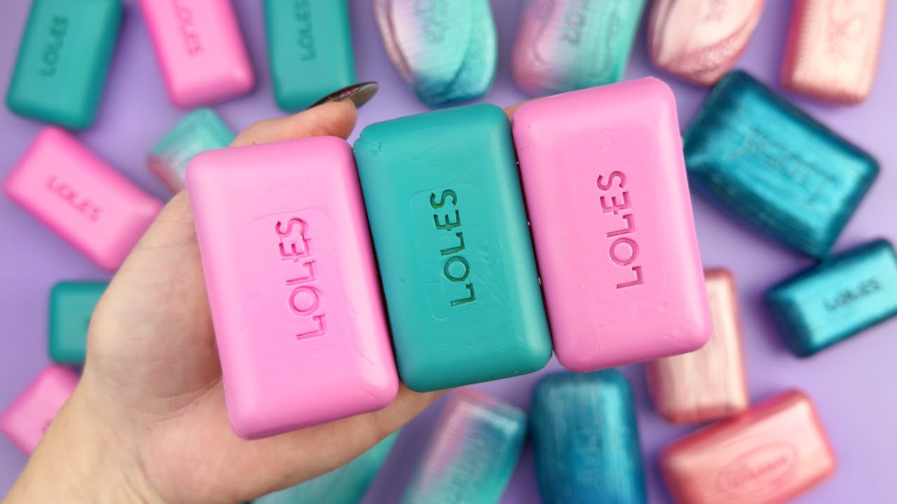 ASMR Soap boxes with starch★Cutting cubes★Hand crush soap stripes★