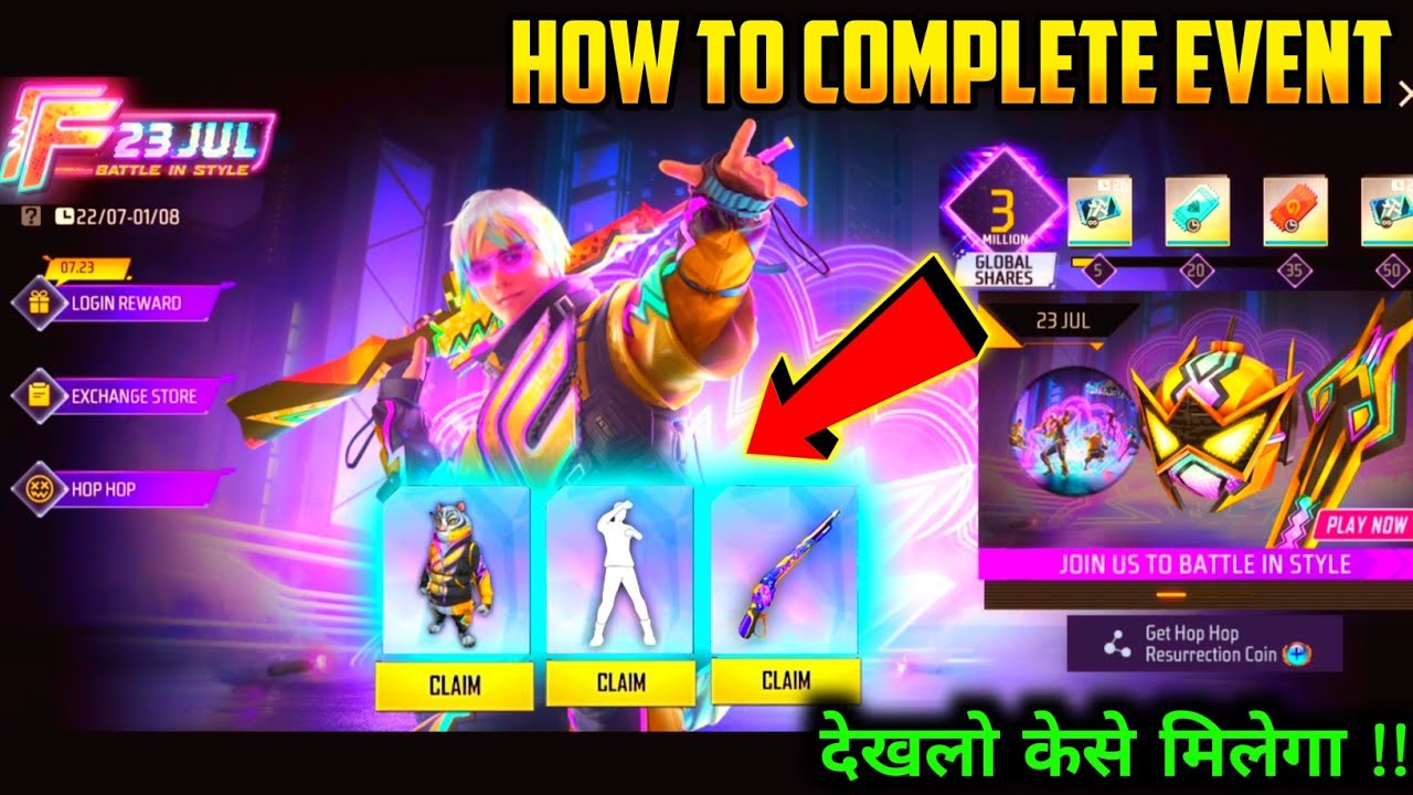 HOW TO COMPLETE BATTLE IN STYLE EVENT IN FREE FIRE NEW EVENT FREE FIRE HOP HOP TOKEN KESE MELEGA
