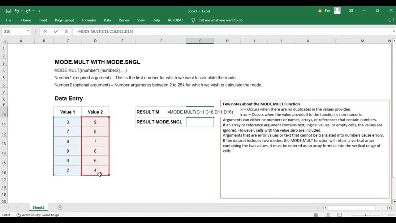 MODE.MULT AND MODE.SNGL IN STATISTICAL EXCEL 12.0 YouTube
