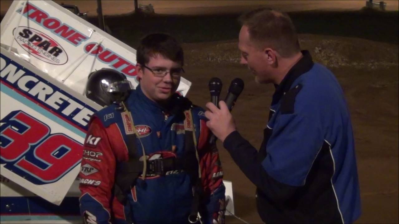 Anthony Macri in victory lane at Path Valley 5-7-16