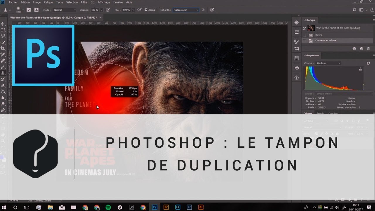 Photoshop : utiliser le tampon de duplication - YouTube