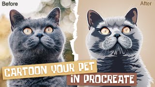 How To Cartoon Your Pet In Procreate // Stepbystep Cat Portrait Drawing Tutorial