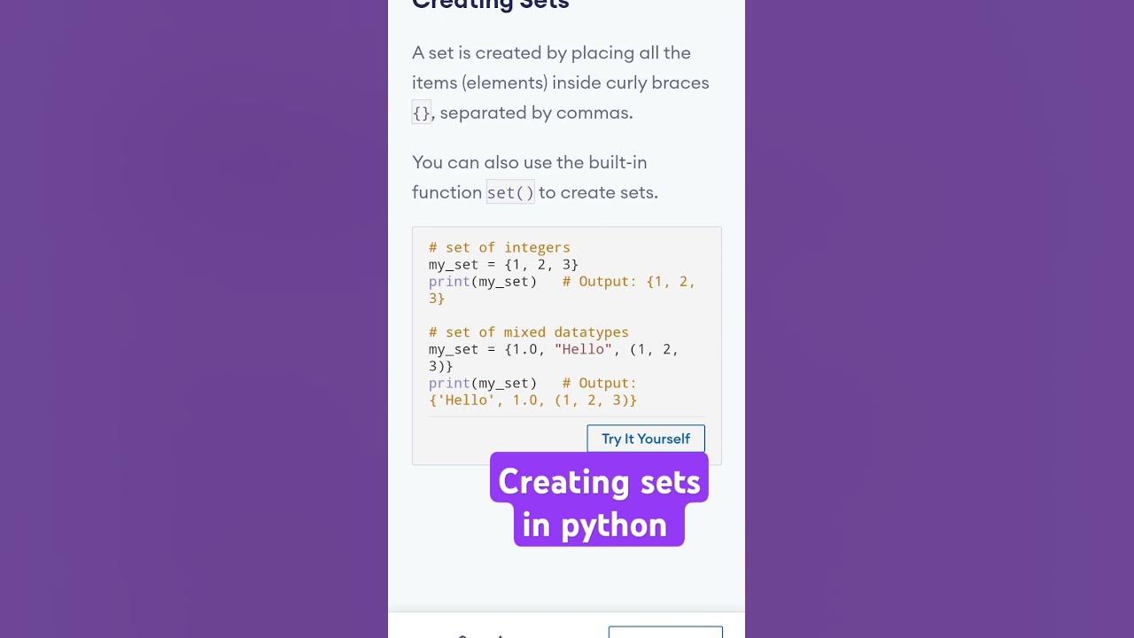Creating sets in python @ctutorialbynaziasohail - YouTube