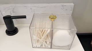 Q Tip Holder Bathroom Organizer – Clear 3 Compartment Cotton Swab & Pad Storage
