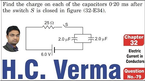 Find the charge on each of the capacitors 0.20 ms afterthe switch S is closed in figure (32-E34).
