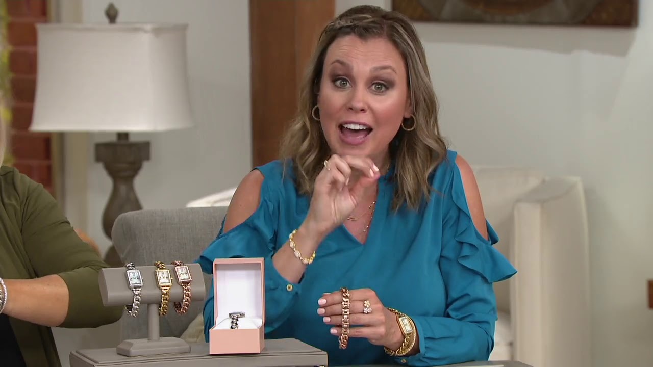 Diamonique Curb Link Rectangular Face Watch, Stainless Steel on QVC