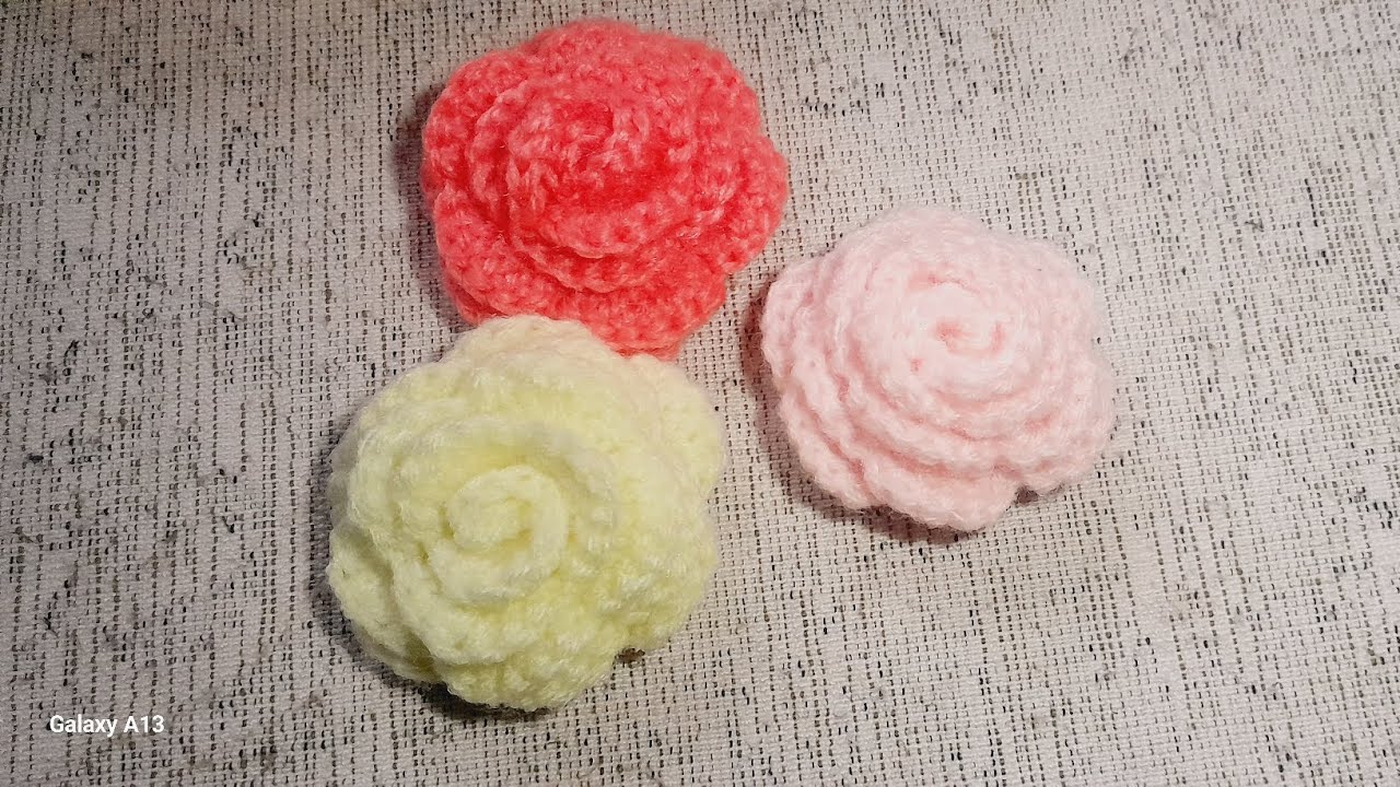 Crochet rose flower hair clip tutorial 🌹🏵 