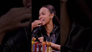 Zoe Saldana's reaction to every wing on Hot Ones #shorts