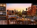 Autumn rooftop coffee shop ambience  relaxing  autumn jazz music with chill sunset