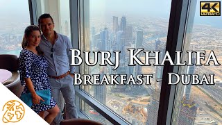 Burj Khalifa View from Top Floor Inside Dubai Restaurant Luxury Breakfast Atmosphere Bar