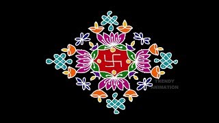 Rangoli design 19*1dots with colors | lotus rangoli design | Melikala muggulu |