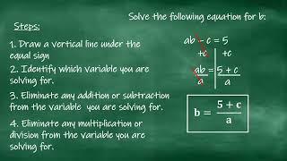 solving literal equations (one and two step equations)