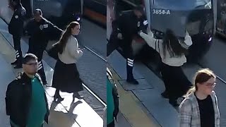 Download Lagu Woman Nearly Walks In Front Of Tram Until Stopped By Vigilant Officer MP3 Download Lagu Woman Nearly Walks In Front Of Tram Until Stopped By Vigilant Officer MP3