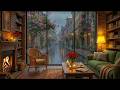 Cozy Rainy Spring by the Canal 🌧️ Relaxing Jazz Piano &amp; Crackling Fireplace for Focus and Work