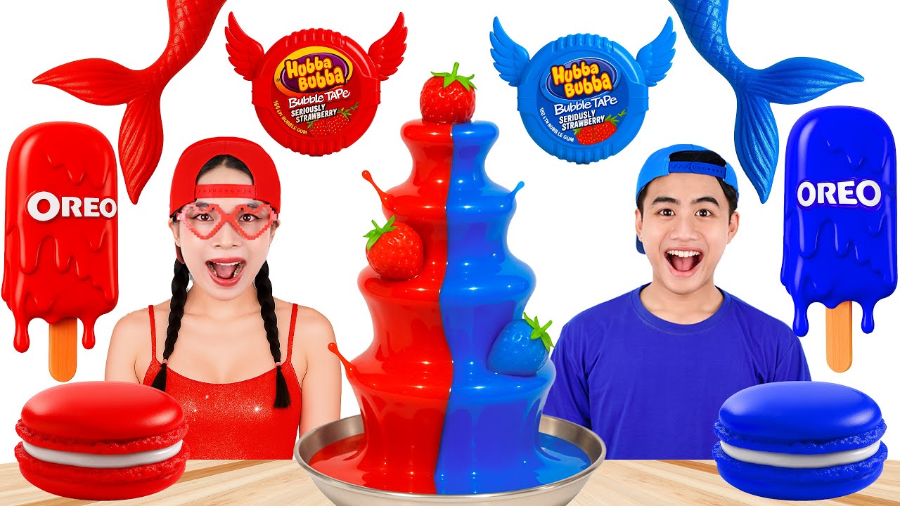 ASMR MUKBANG 빨간색 음식 Vs 초록색 음식 챌린지 | ASMR 먹방 장대한 젤리 디저트와 초맛있는 달콤함