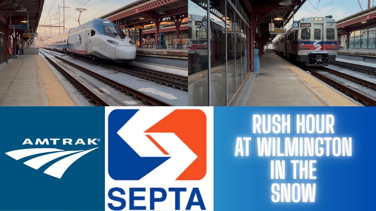 Amtrak and SEPTA at Rush Hour at Wilmington in the Snow