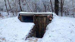 Constructing an Underground Survival Shelter for Winter, Snow Over My Secret Refuge.