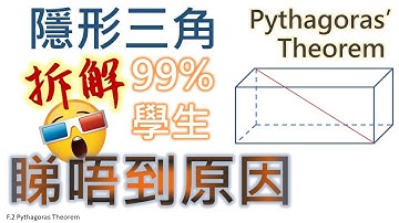 【Pythagoras’ Theorem 畢氏定理 HKDSE 數學補習】 中二數學 九成人睇唔出長方體內出現直角三角【含字幕】 第四集 Form 2 Maths 網上補習  初中數學 分割線 對角線