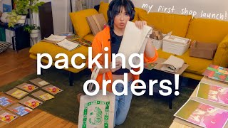 Packing orders for my art shop launch  Art studio vlog