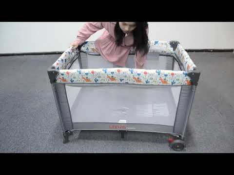 Livingbasics - Portable Baby Playard with Removable Bassinet and Changing Table, Grey