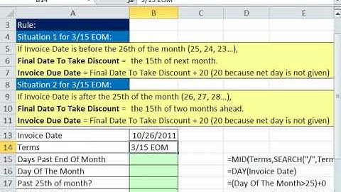 Excel Magic Trick 845: Single Cell Calculation for EOM Cash Discount Final Discount Date
