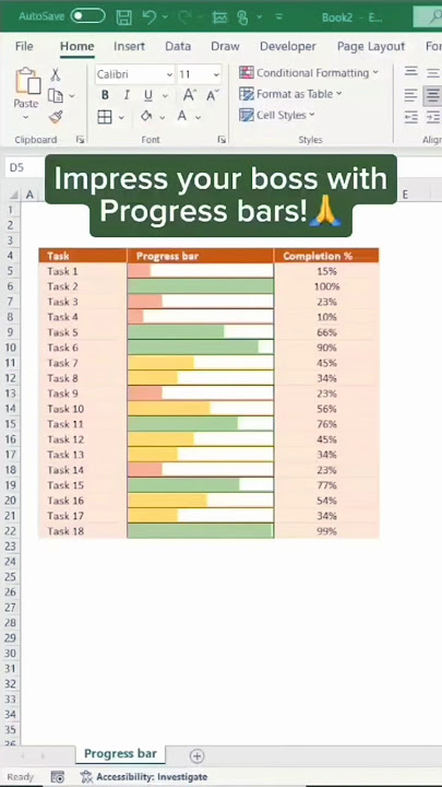 Progress Bar in Excel || Computer Hub || #advanceexcel #exceltutorial #excel #progressbar #sorts