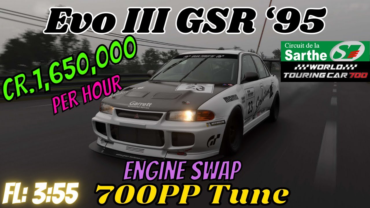 GT7|Engine Swap|Evo III GSR ‘95|La Sarthe 700pp Tune|1.44 - YouTube