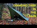 SOLO Bushcraft Day Camp in the Rain with Diamond Shape Tarp Shelter - Tasting Tactical Soup