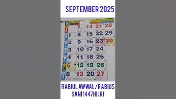 ENGLISH AND ISLAMIC CALENDAR FOR THE MONTH OF SEPTEMBER 2025/RABIUL AWWAL 1447HIJRI #shortsviral